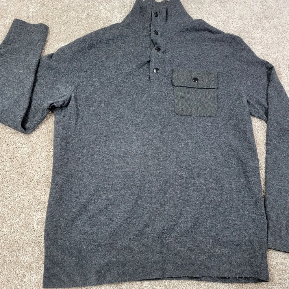 Banana Republic Mens Gray Merino Wool Blend Button Mock Neck Sweater - Picture 1 of 5